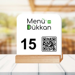 Ahşap Ayaklı Beyaz Pleksi Menü 13x13cm